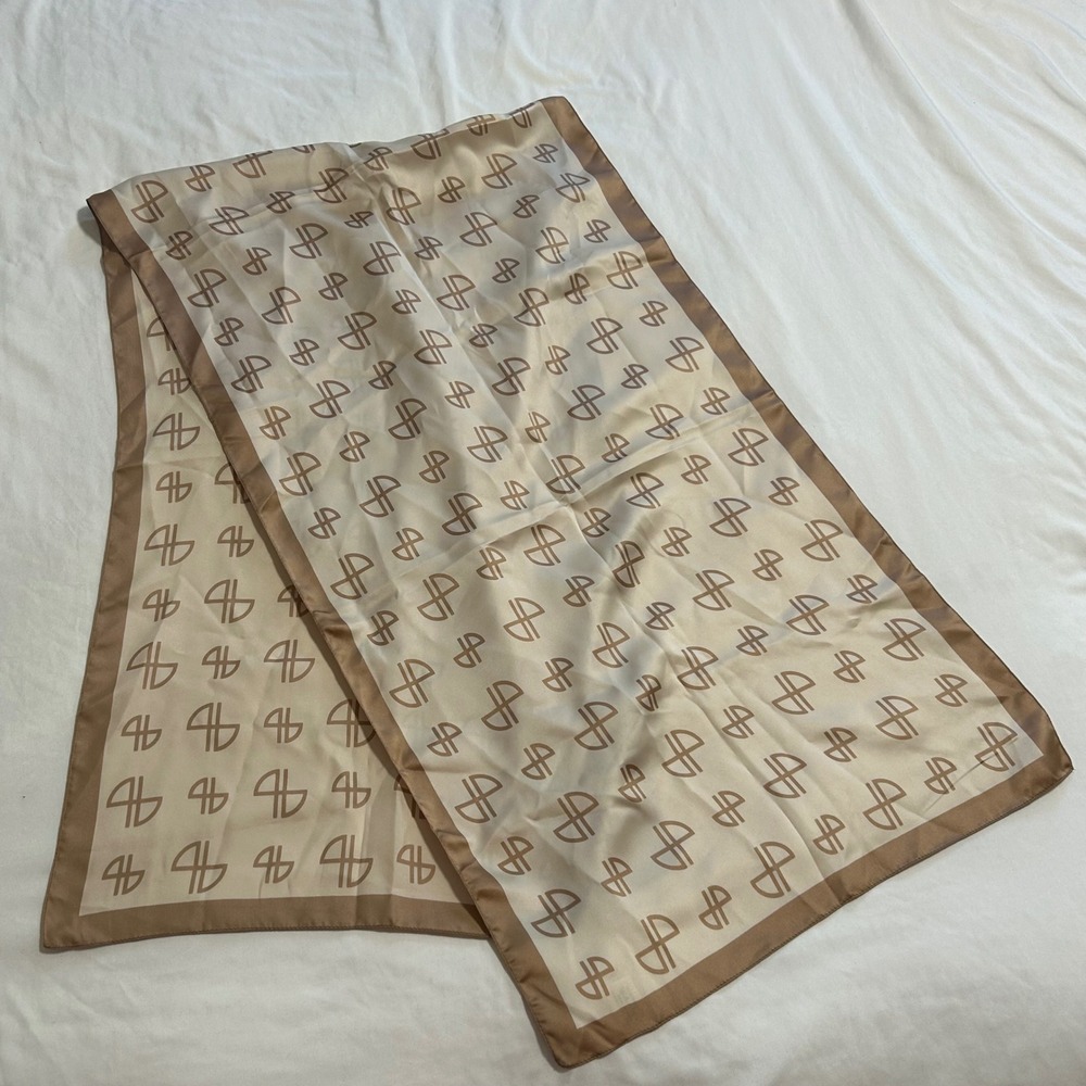 Jean Patou Paris Monogram Logo‎ Scarf Tan Cream Rectangular Made in Italy 58x16
